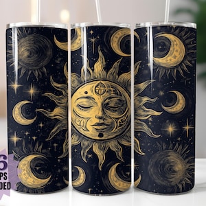 Verres solaires célestes et lune - Sublimation mystique bohème PNG | 16 designs d'emballage en prime gratuits | Téléchargement numérique pour des gobelets personnalisés