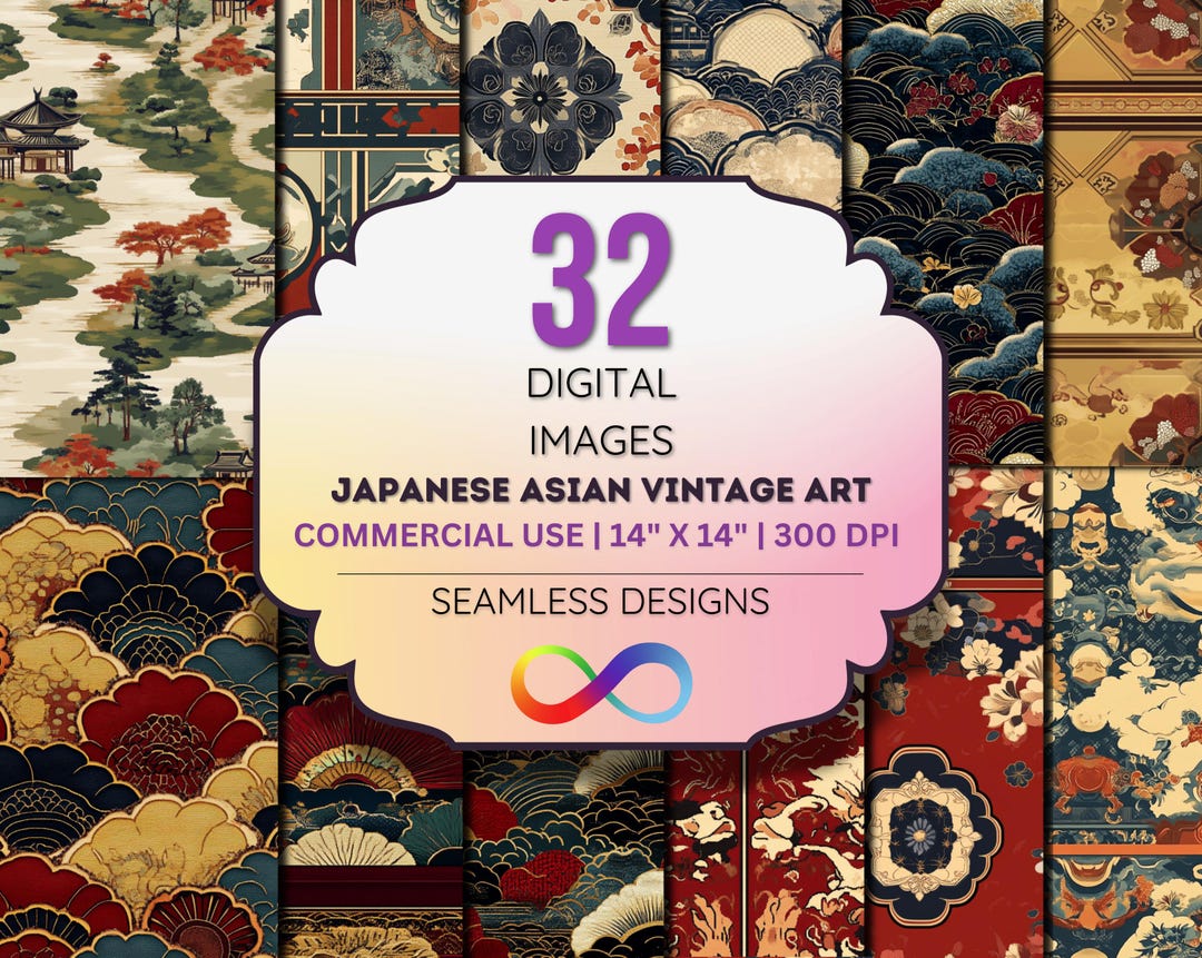 Japanese Asian Vintage Digital Paper – Oriental Floral & Temple ...