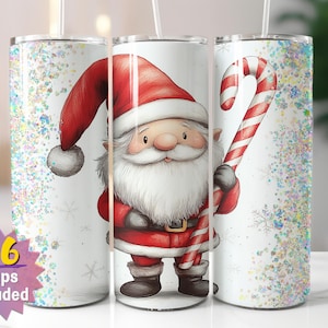 Nikolaus Becher Wrap | 20 Unzen Sublimation PNG | Festliches Candy Cane & Glitzer Design | Gerade und Verjüngt | Sofort Download