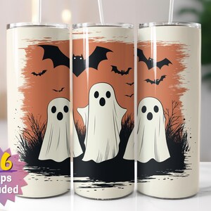 de papier peint pour verres fantômes et chauves-souris effrayants | Sublimation d'Halloween PNG | Options de bords droits et coniques | 16 emballages en prime inclus