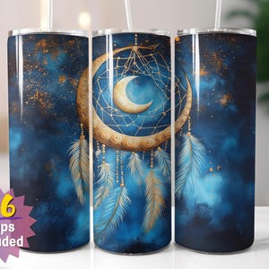 Papier d'emballage attrape-rêves Golden Crescent | Sublimation de plumes célestes PNG | Options de bords droits et coniques | 16 emballages en prime inclus
