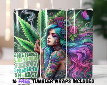 Mystical Cannabis Queen Tumbler Wrap | Sublimation PNG Design | 20oz Straight & Tapered | Instant Download