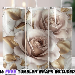 Blush Rose Gold Tumbler Wrap | Floral Marble Sublimation PNG | 20oz Straight & Tapered Designs | Instant Download