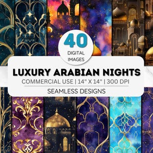 Luxe Arabian Nights digitaal papier, islamitische gouden patroonachtergronden, elegante Marokkaanse texturen, instant download