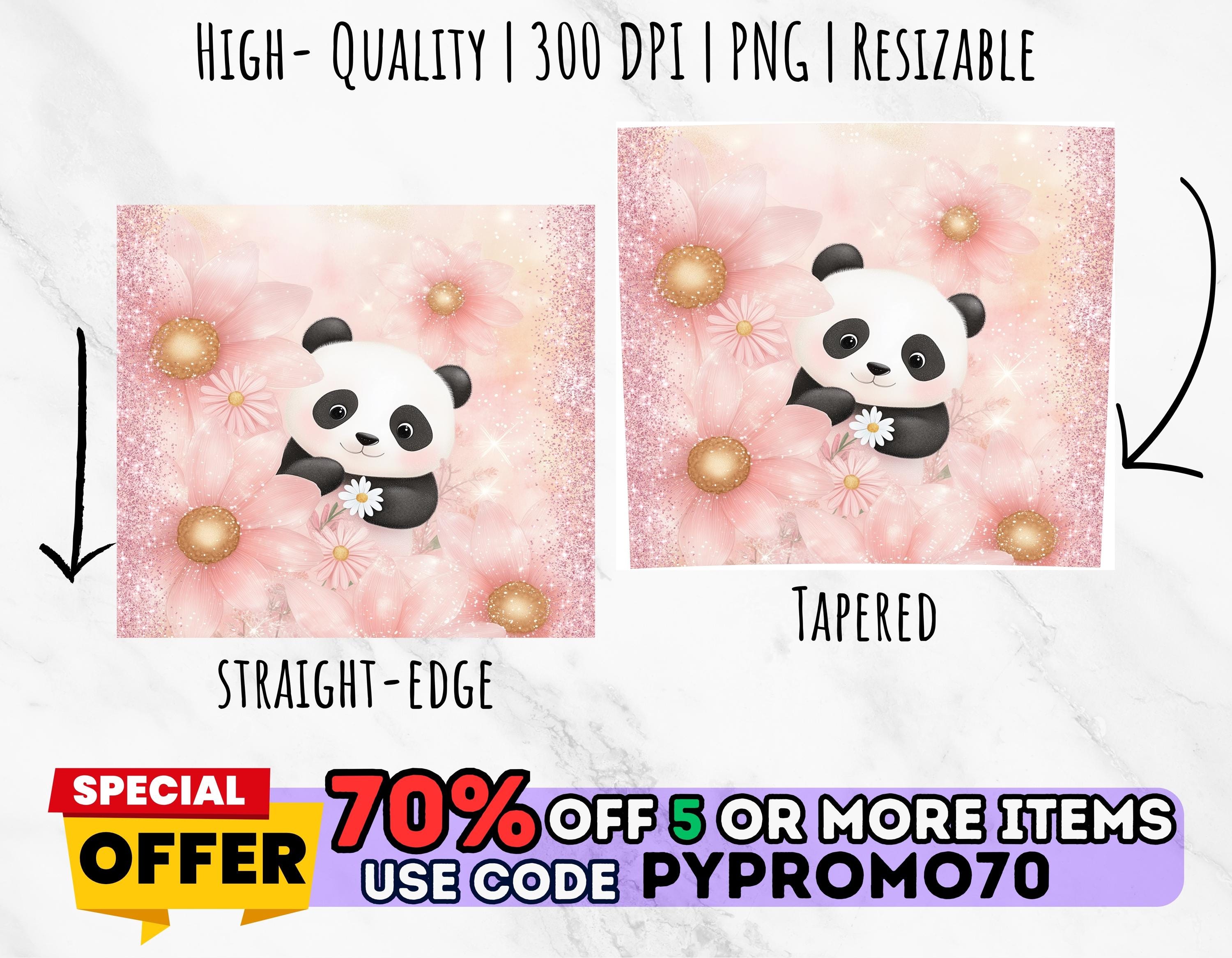 Cute Panda & Pink Floral Tumbler Wrap | Glitter Sublimation PNG | 20oz ...