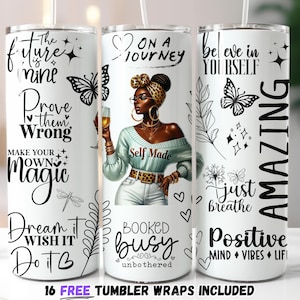 Love Yourself Black Woman Tumbler Wrap, 20oz Skinny Tumbler Sublimation Design, Positive Affirmations Tumbler Wrap PNG, Digital Download
