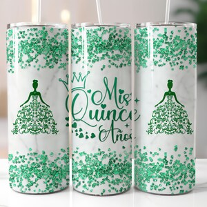 Groene Mis Quince Anos 20oz Tumbler Wrap, Quinceanera Skinny Tumbler PNG, Mis Quince Anos Png, Latina Cumpleanos
