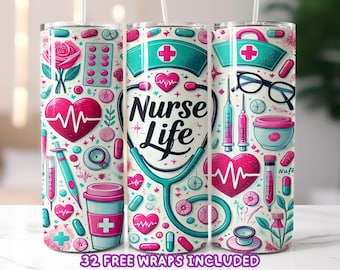 Nurse Life Tumbler Wrap | Medical Sublimation PNG | 20oz Straight & Tapered Designs | Instant Download
