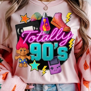 Totally 90s PNG, Retro Neon Clipart with Troll Doll, Lava Lamp, Game Console, 1990s Aesthetic Digital Download, Vaporwave Style