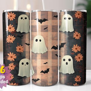 Gobelet d'emballage à carreaux fantômes et chauves-souris | Sublimation d'Halloween PNG | Options de bords droits et coniques | 16 emballages en prime inclus