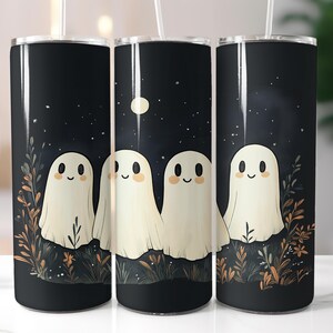 Papier pour verres fantômes souriants | Sublimation d'Halloween PNG | Options de bords droits et coniques | 16 emballages en prime inclus