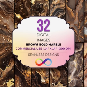 Brown Gold Marble Digital Paper - Seamless Abstract Stone Texture Backgrounds - Luxury Earth Tones - 4K JPEG - 300 DPI - Commercial Use