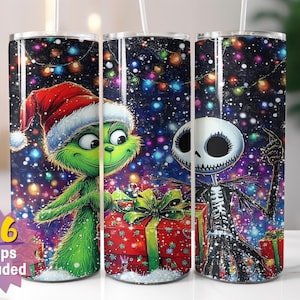 Festliche Weihnachten Charakter & Skelett Tumbler Wrap | Urlaub Sublimation PNG | 20 Unzen gerade und konische Designs | Sofort Download