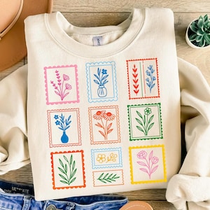 Blumenstempel PNG, Retro Folk Blumen Clipart, bunte Sublimationsdesign im Porto-Stil, Vintage botanische Elemente, transparenter Hintergrund