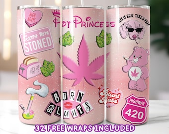 Pot Princess Tumbler Wrap, Pink 420 Tumbler Sublimation Design, Stoner Babe Aesthetic 20oz Tumbler PNG, Digital Download