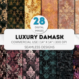 Luxury Damask Digital Paper Pack, Vintage Baroque Patterns, Elegant Gothic Textures, Instant Download