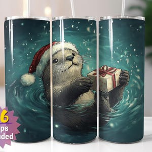 de Noël en forme de loutre pour verre | Sublimation des Fêtes PNG | Options de bords droits et coniques | 16 emballages en prime inclus
