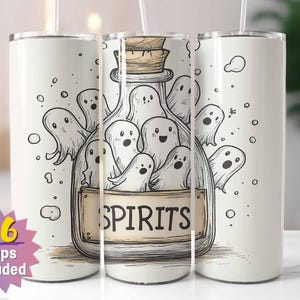 Emballage pour verre de spiritueux en bouteille | Sublimation PNG | Conception d'Halloween fantôme mignon | Droit et conique | Comprend 16 emballages gratuits en prime
