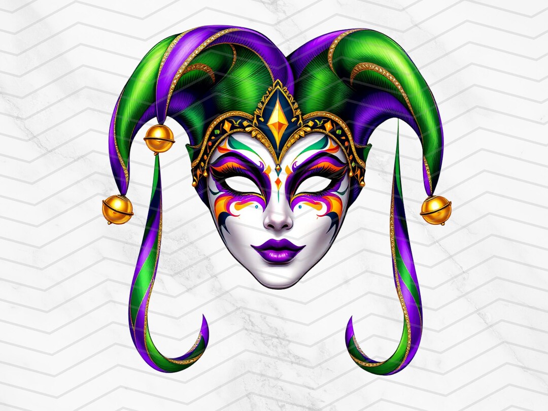 Mardi Gras Jester Mask PNG Digital Download, Vibrant Carnival Mask With ...