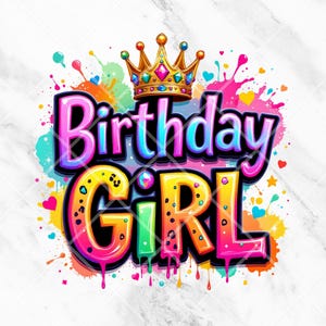 Geburtstagskind PNG | Lebendige Krone und Farbspritzer Clipart | Transparenter Hintergrund für T-Shirts, Party-Dekor und Sublimationshandwerk