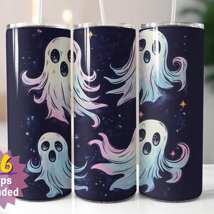 Papier pour verres fantômes pastel | Sublimation cosmique d'Halloween PNG | Options de bords droits et coniques | 16 emballages en prime inclus