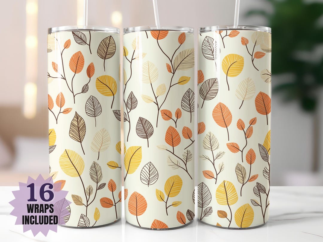 Autumn Leaves Tumbler Wrap PNG | Fall Foliage Sublimation Wrap for 20oz ...