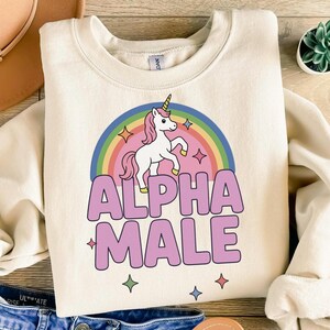 Alpha männliches Einhorn PNG, lustige Regenbogen Clipart, sarkastisches Einhorn Digital Download, Pastell Pride Design, transparenter Hintergrund PNG