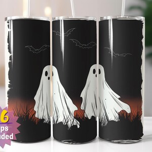 de verre fantômes hantés et chauves-souris | Sublimation d'Halloween PNG | Options de bords droits et coniques | 16 emballages en prime inclus