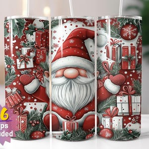 Weihnachtszwerg Tumbler Wrap PNG für Sublimation | Weihnachtsmann mit Geschenken & Stechpalmen-Design | 20 Unzen gerade und konisch | Sofort Download