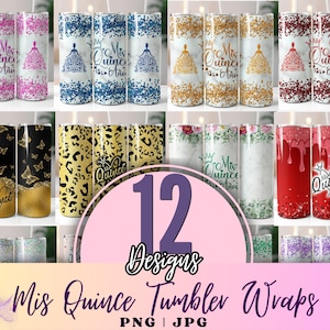 Mis Quince Anos 20oz Tumbler Wrap Bundle, Quinceanera Skinny Tumbler PNG, Mis Quince Anos Png, Latina Cumpleanos, Tumbler Wrap Download