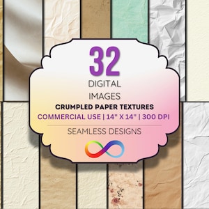 Crumpled Paper Textures – Grunge Vintage Digital Paper Pack – Old Wrinkled Paper Backgrounds for Junk Journals & Scrapbooking