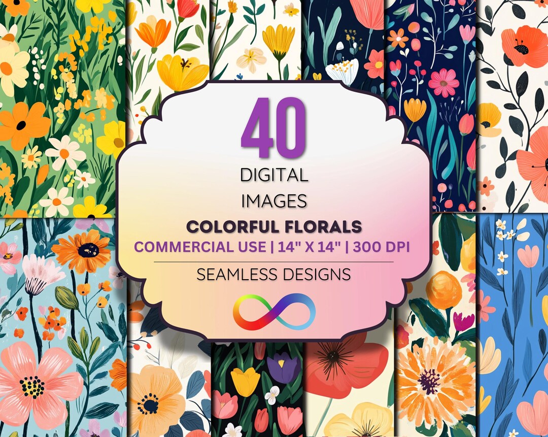 Colorful Floral Digital Paper Pack - 28 Seamless Bright Flower Patterns ...