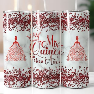 Red Mis Quince Anos 20oz Tumbler Wrap, Quinceanera Skinny Tumbler PNG, , Mis Quince Anos Png, Latina Cumpleanos
