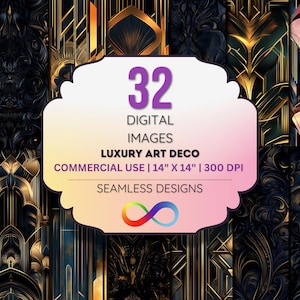 Luxury Art Deco Digital Paper – Seamless Black & Gold Geometric Backgrounds – Glam Vintage Patterns –JPEG – 300 DPI – Commercial Use