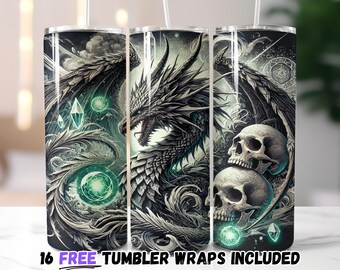 Silver Ice Dragon Tumbler Wrap | Sublimation PNG for 20oz Tumblers | Straight and Tapered Designs | Instant Download