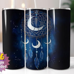 Emballage pour gobelet attrape-rêves céleste | Sublimation lune et plume PNG | 16 designs en prime | Bord droit et effilé