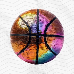 Basquete holográfico PNG, clipart de basquete com lantejoulas brilhantes, design de sublimação esportiva, download digital de basquete com glitter