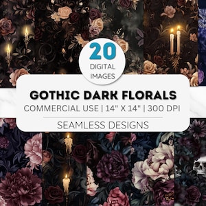 Gothic Dark Floral Digital Paper, Raven and Skull Aesthetic, Vintage Roses, Spooky Halloween Backgrounds, Instant Download