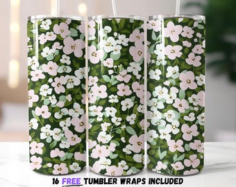 Pink and White Floral Tumbler Wrap Design | Sublimation PNG | Elegant Botanical Pattern |Flower Sublimation PNG | Digital Download