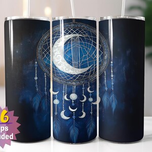 Papier pour verres argenté phases de lune | Attrape-rêves et sublimation de plumes PNG | Options de bords droits et coniques | 16 emballages en prime inclus