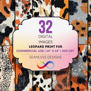 Orange and Black Leopard Print Digital Paper Pack - Seamless Animal Skin Patterns, 14&quot;x14&quot; 300 DPI JPEGs, Instant Download