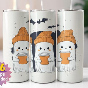 Papier pour verres fantômes épris de café | Sublimation d'Halloween PNG | Options de bords droits et coniques | 16 emballages en prime inclus
