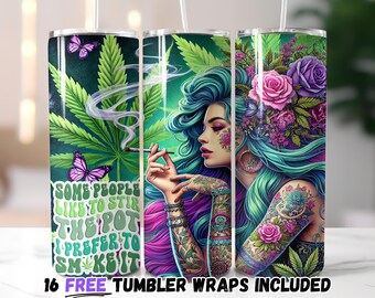 Cannabis Goddess Tumbler Wrap | Sublimation PNG Design | 20oz Straight & Tapered | Instant Download
