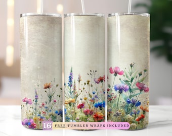 Seamless Spring Wildflowers Tumbler Wrap, 20oz Skinny Tumbler Wrap, Sublimation Tumbler, Seamless Sublimation Floral Design