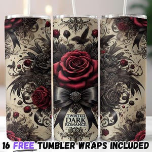 Twisted Dark Romance 20oz Tumbler Wrap Skinny Sublimation Design Template, Gothic Floral Tumbler PNG, Digital Download