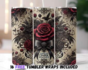 Twisted Dark Romance 20oz Tumbler Wrap Skinny Sublimation Design Template, Gothic Floral Tumbler PNG, Digital Download