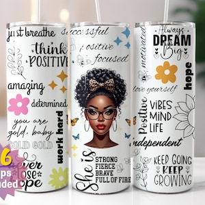 Inspirerende zwarte beker wrap, affirmaties beker png, Afro-Amerikaanse beker wrap, 20oz magere beker, naadloze wrap