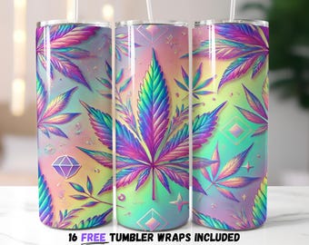Weed Tumbler Wrap, Trippy Weed Sublimation Design, Iridescent Marijuana Aesthetic, Straight and Tapered, Digital Download