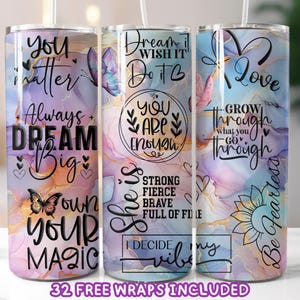 Inspirierende Zitate Tumbler Wrap, Positive Affirmationen PNG, Motivationssublimationsdesign, 20 Unzen Skinny Tumbler Wrap, Selbstliebe Tumbler