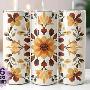 Emballage de verre à motif floral bohème - Sublimation d'art folklorique d'automne PNG | 16 designs d'emballage en prime gratuits | Téléchargement numérique